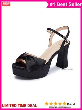 Women's Platform Chunky Heels Open Toe Bow Knot Block Heel Satin Sandals
